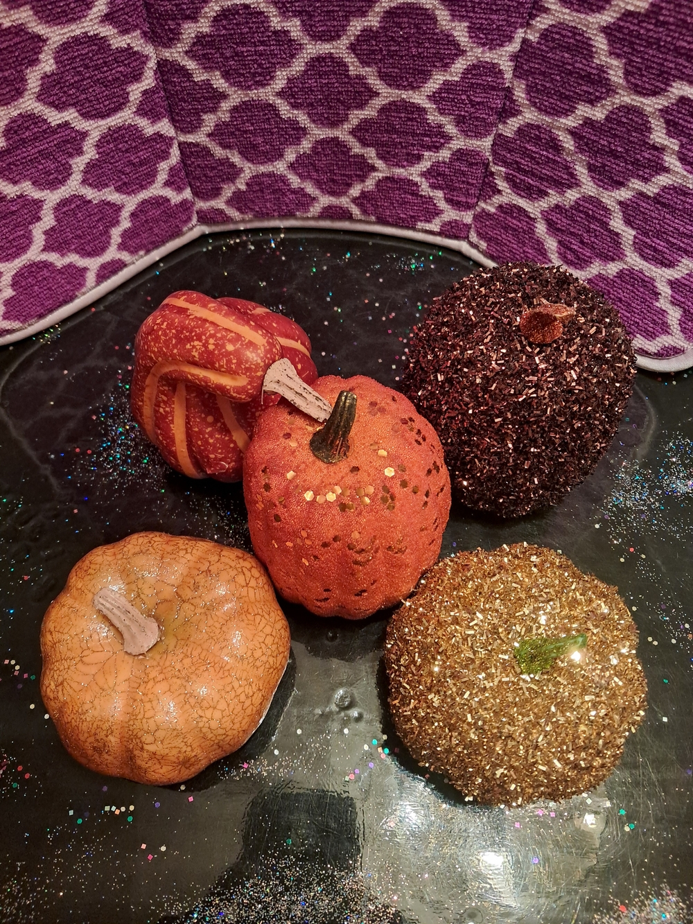 Autumn Glitter and Textured Pumpkin Décor Set - Orange, Gold, Brown
